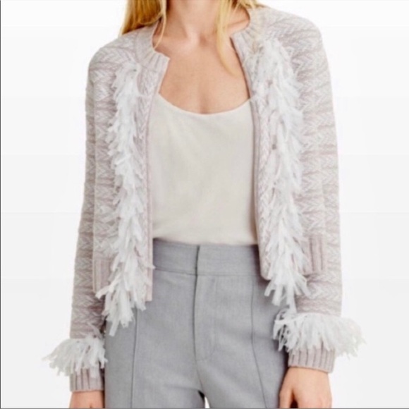 Club Monaco Mahssa Wool Sweater Jacket Size XS Preppy Tweed Fringe - Picture 1 of 8